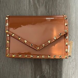 Studded Tan Clutch Bag